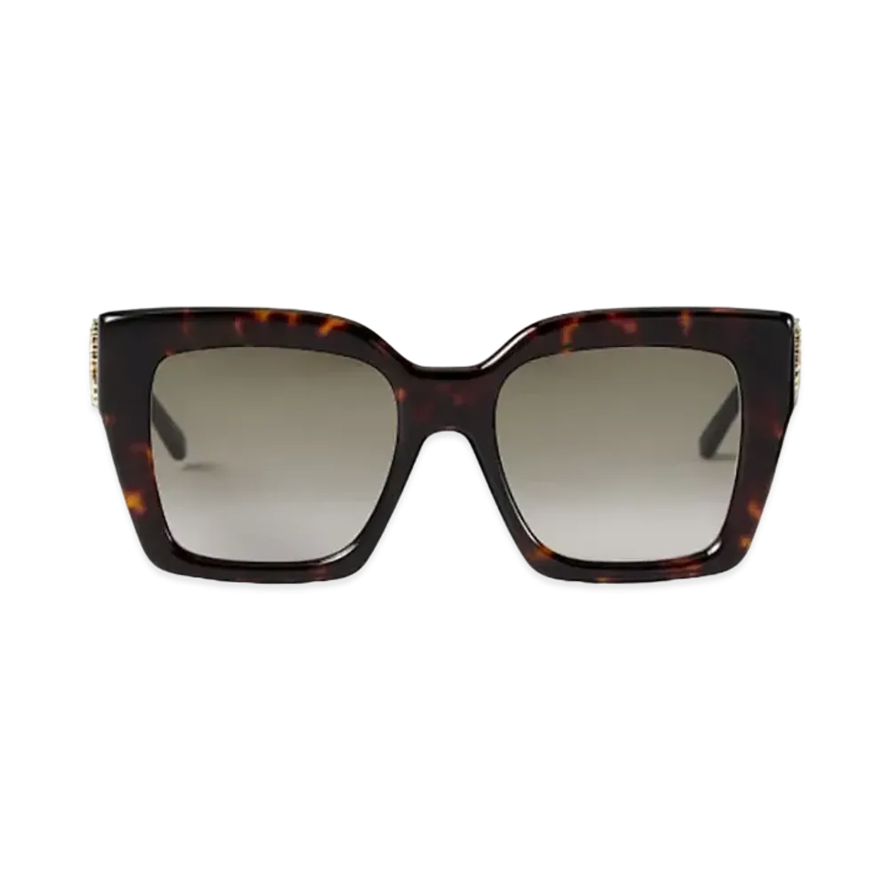 Jimmy Choo Eleni Square-Frame Sunglasses With Crystal JC Logo "Dark Havana"