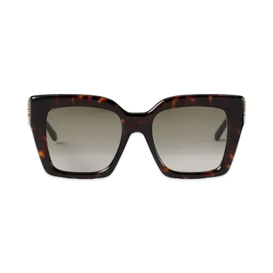 Jimmy Choo Eleni Square-Frame Sunglasses With Crystal JC Logo "Dark Havana"