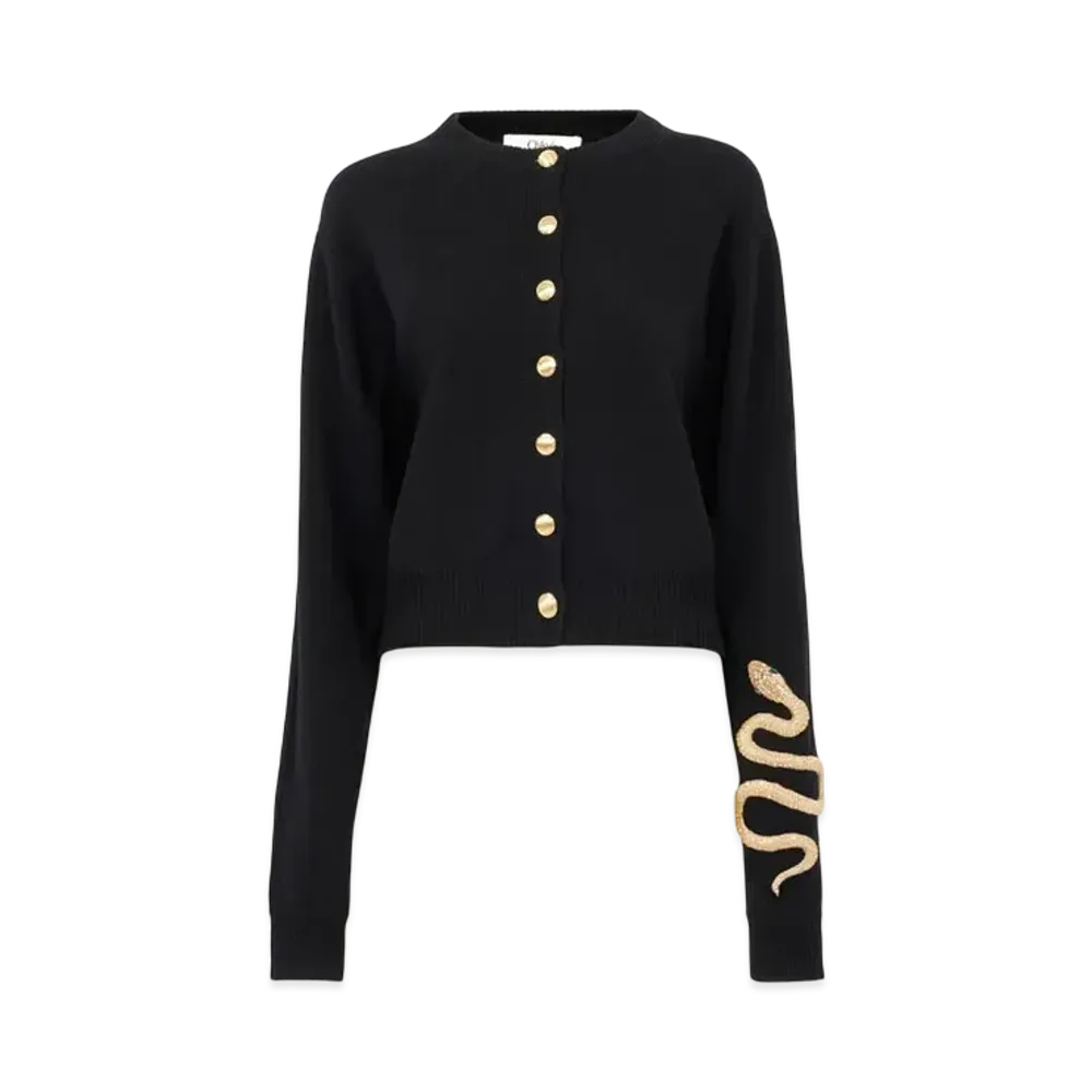 Chloe Embroidered Cardigan In Wool and Cashmere Knit "Black"