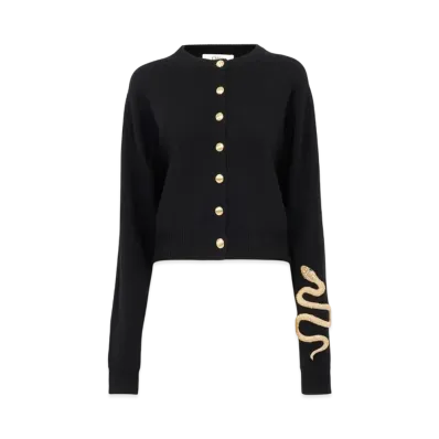 Chloe Embroidered Cardigan In Wool and Cashmere Knit "Black"