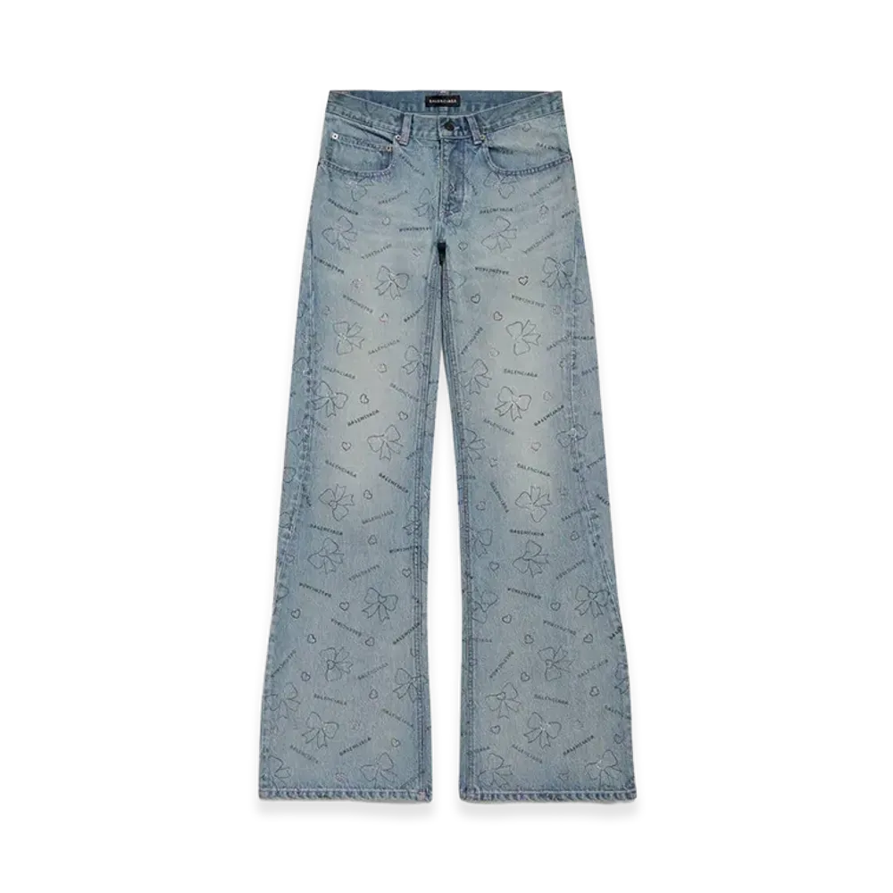 BALENCIAGA Women's Handrawn Bows Denim Pants "Frosty Blue"