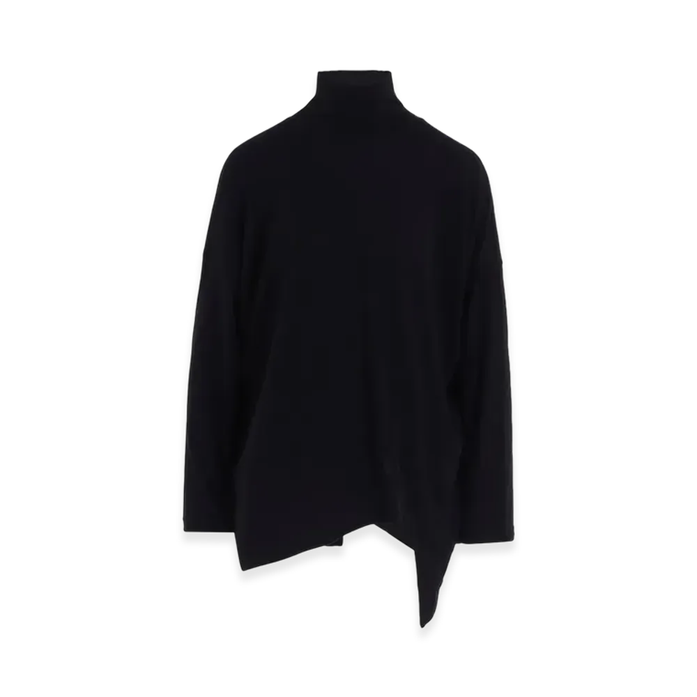 Y's Soft Gauze Jersey Asymmetric Hi-Neck Pullover "Black"