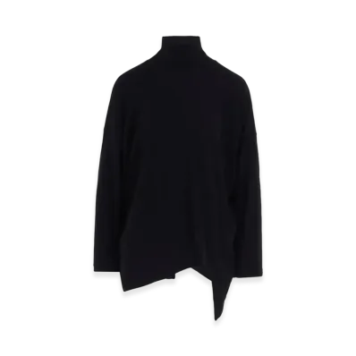 Y's Soft Gauze Jersey Asymmetric Hi-Neck Pullover "Black"