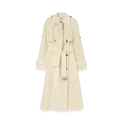 Burberry Women's Long Canvas Trerose Trench Coat "Tundra Beige"