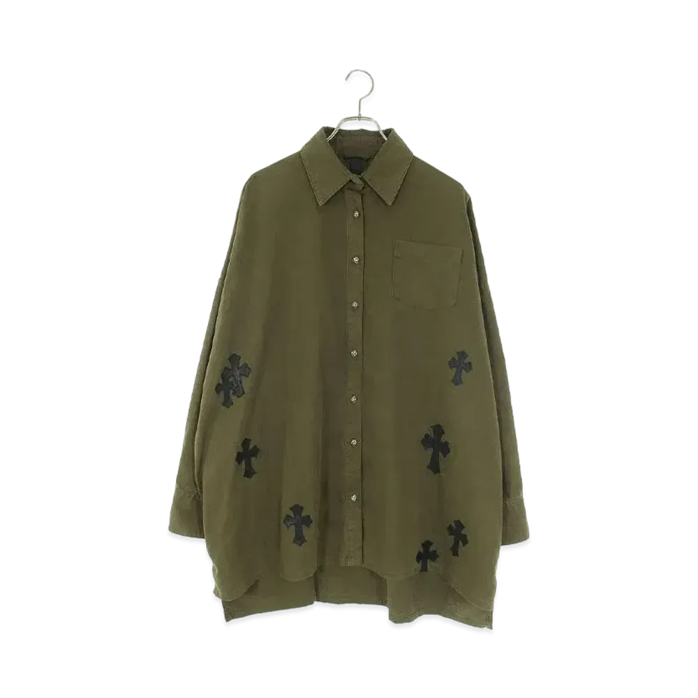Chrome Hearts Mahal Kita Cross Patch Cross Button Military L/S Shirt "Khaki/Black"