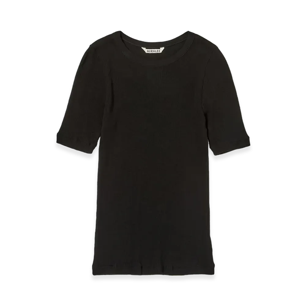 AURALEE Women's Organic Soft Rib Tee "Black"