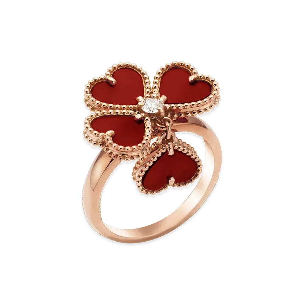 Van Cleef & Arpels Sweet Alhambra heart ring "18K Rose gold/Carnelian/Diamond"