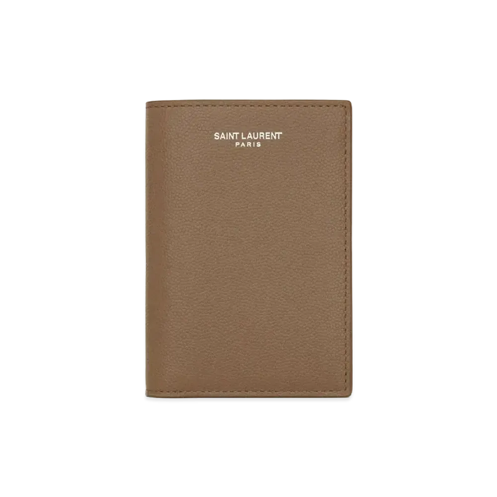 SAINT LAURENT Saint Laurent Credit Card Wallet In Grain De Poudre-Embossed Leather "Dark Wood"
