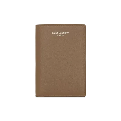 SAINT LAURENT Saint Laurent Credit Card Wallet In Grain De Poudre-Embossed Leather "Dark Wood"