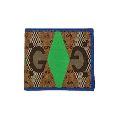 GUCCI GG Rhombus GG Supreme Canvas Bi-fold Wallet "Blue/Green"