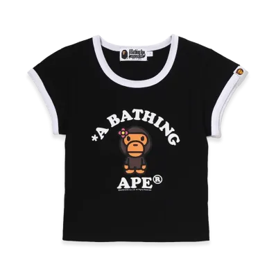 A BATHING APE Women's Baby Lisa College Cropped Tee "Black"