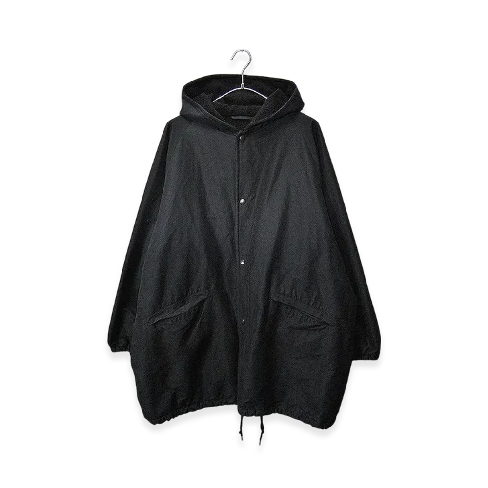 COMOLI Cotton Silk Hooded Coat "Navy"