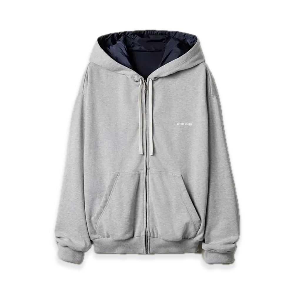 MIU MIU Jersey and Technical Pongee Blouson Jacket "Gray/Navy"