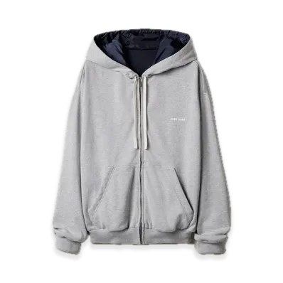 MIU MIU Jersey and Technical Pongee Blouson Jacket "Gray/Navy"