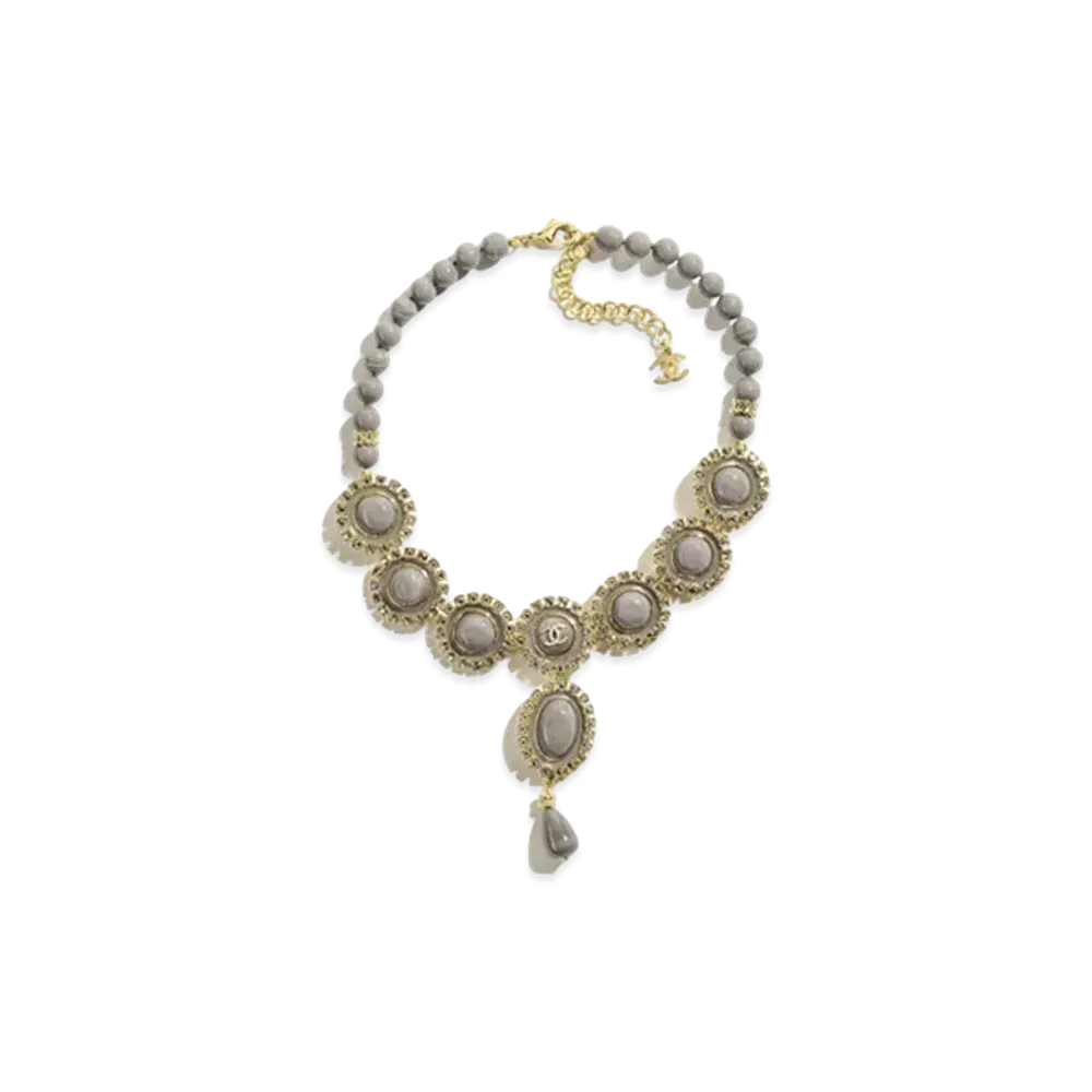 CHANEL Necklace Metal, Resin, Glass Pearls & Strass "Gold/Green/Crystal"