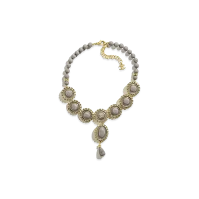 CHANEL Necklace Metal, Resin, Glass Pearls & Strass "Gold/Green/Crystal"
