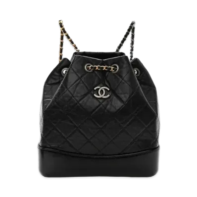 CHANEL Matelasse Gabrielle Drawstring Chain Backpack Aged Calfskin "Black/Silver/Gold"