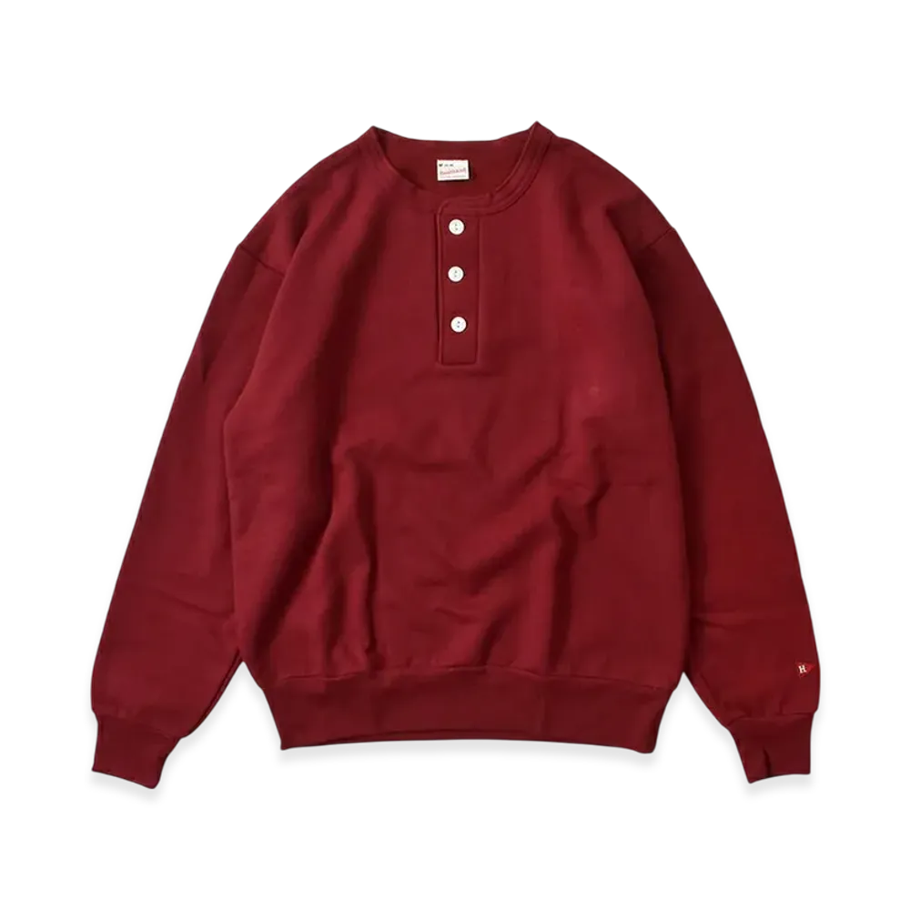 HealthKnit Classic Sweatshirt Henley Neck Long Sleeve "Maroon"