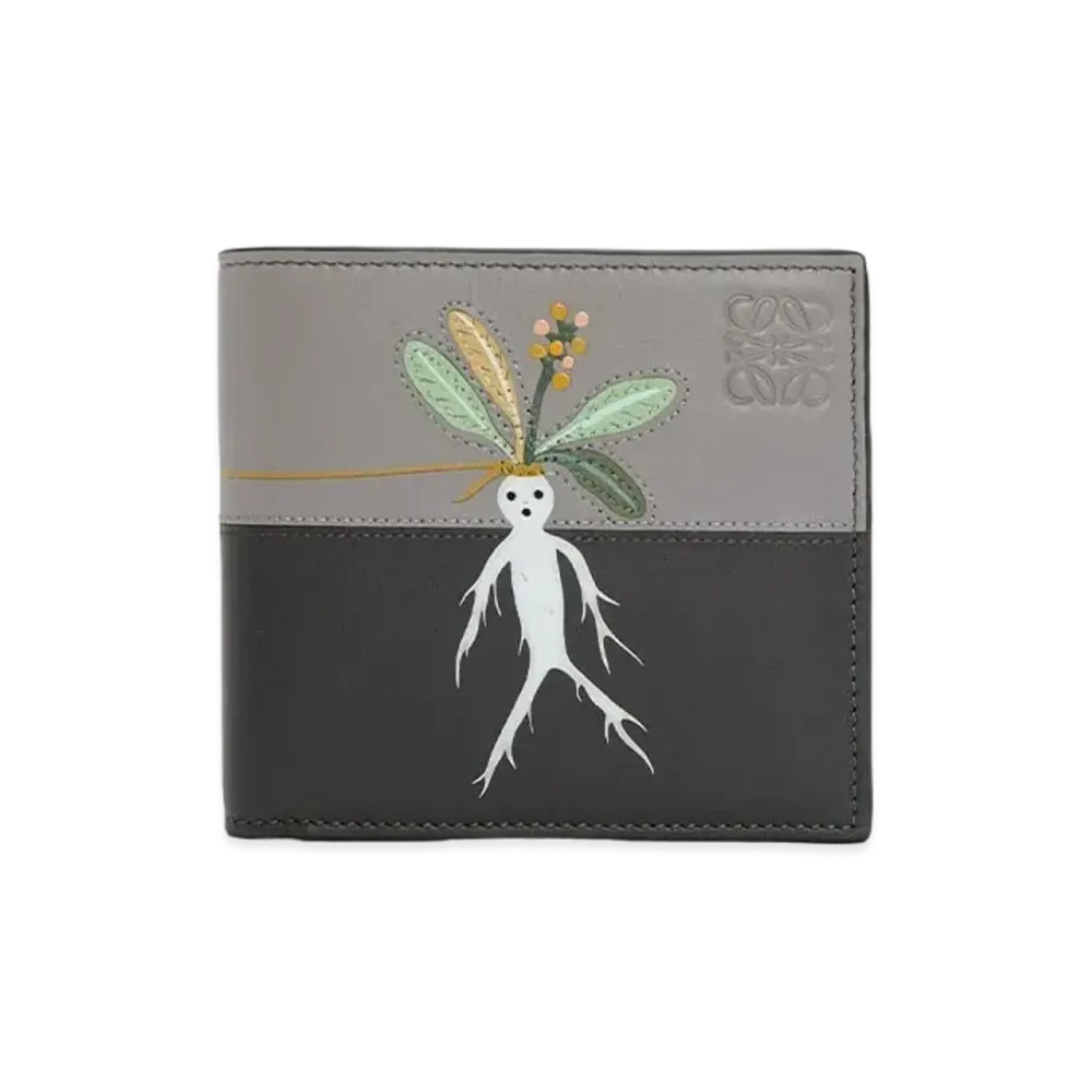 LOEWE Mandragora Bifold Wallet in Satin Calfskin "Dark Grey/Pearl Grey"