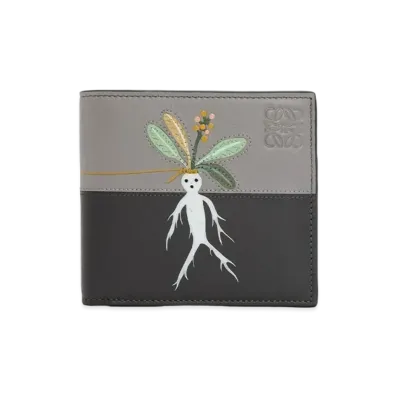 LOEWE Mandragora Bifold Wallet in Satin Calfskin "Dark Grey/Pearl Grey"