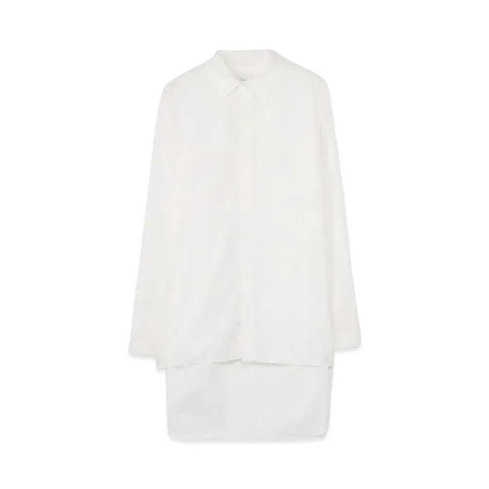 Yohji Yamamoto Pour Homme CHAIN STITCH BROAD FRONT BACK UNEVEN BLOUSE "White"