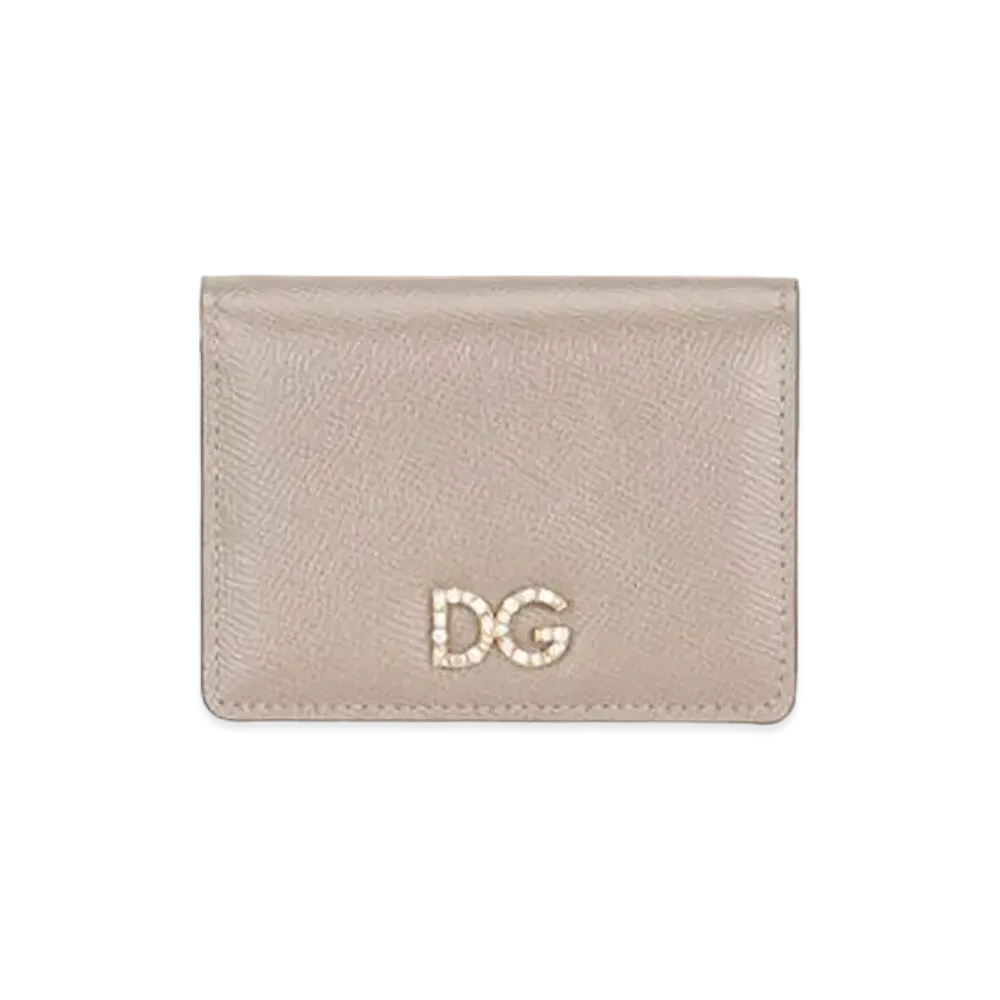 Dolce&Gabbana Continental Wallet Small Dauphine Calfskin DG Rhinestone "Beige"