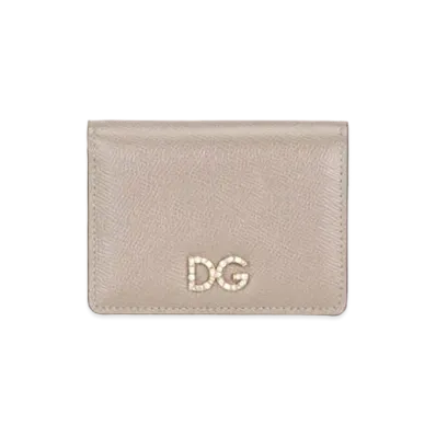 Dolce&Gabbana Continental Wallet Small Dauphine Calfskin DG Rhinestone "Beige"
