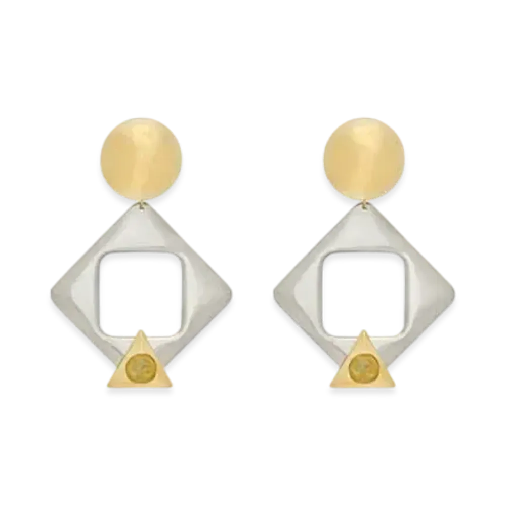 Saint Laurent Geometric Earrings in Resin and Metal "Yellow/Palladium/Gold"