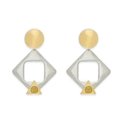 Saint Laurent Geometric Earrings in Resin and Metal "Yellow/Palladium/Gold"
