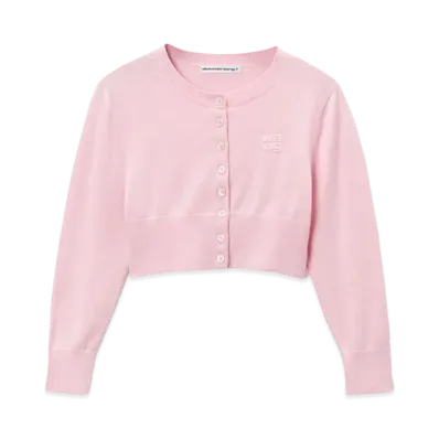 Alexander Wang Emboss Logo Superfine Merino Wool Shrunken Cardigan "Pink Lace"