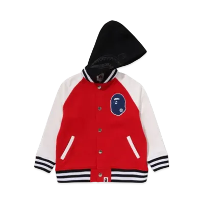 A BATHING APE Shark Hoodie Sweat Varsity Jacket "Red"