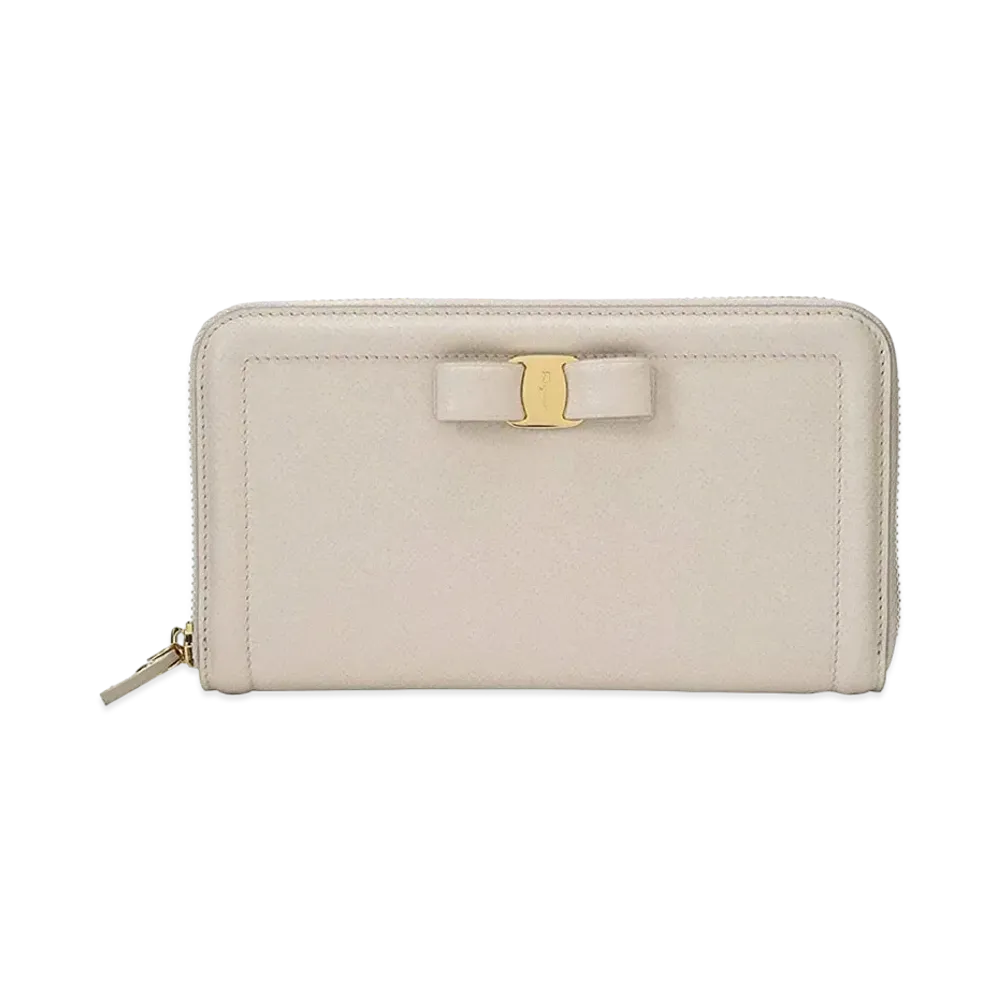 Salvatore Ferragamo Vara Leather Zip Around Wallet "Beige"