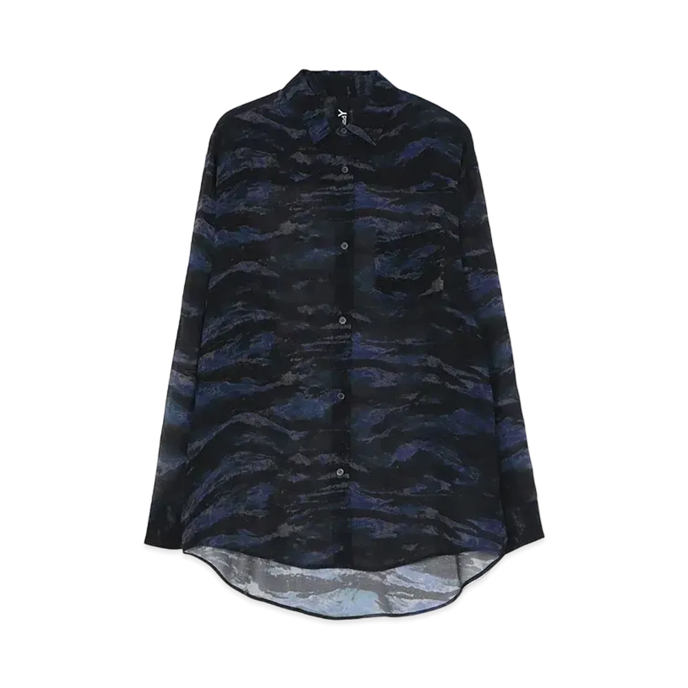 Ground Y Zebra Pattern Cupra Chiffon Big Sleeve Shirt "Blue"