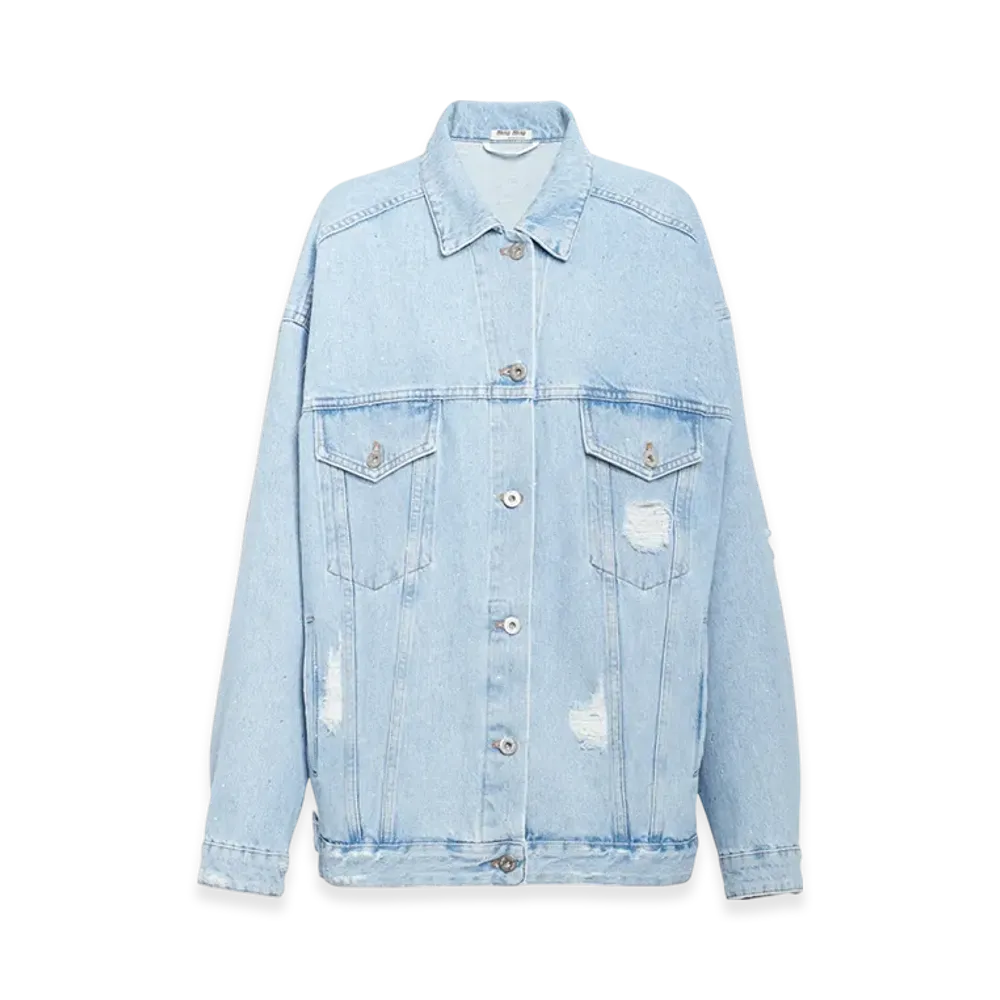 MIU MIU Women's Denim Blouson Jacket "Blue"