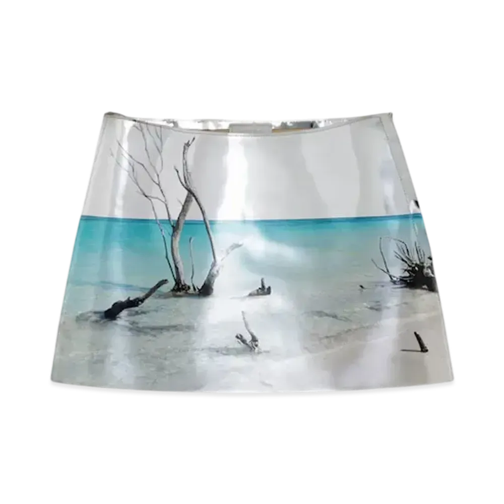 PRADA Women's Shiny Leather Miniskirt "Silver"