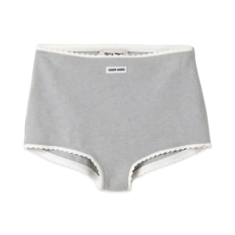 MIU MIU Women's Ribbed Knit Panties with Logo "Grey"
