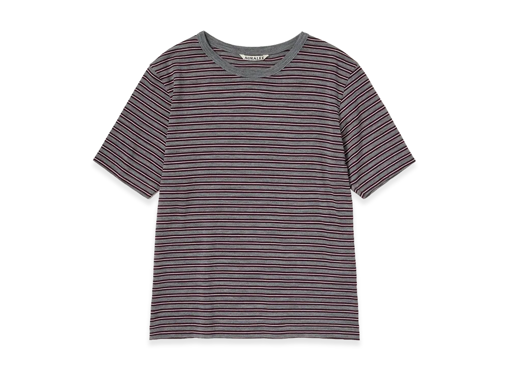 AURALEE Women's Soft Smooth Wool Stripe Jersey Tee "Gray Stripe"