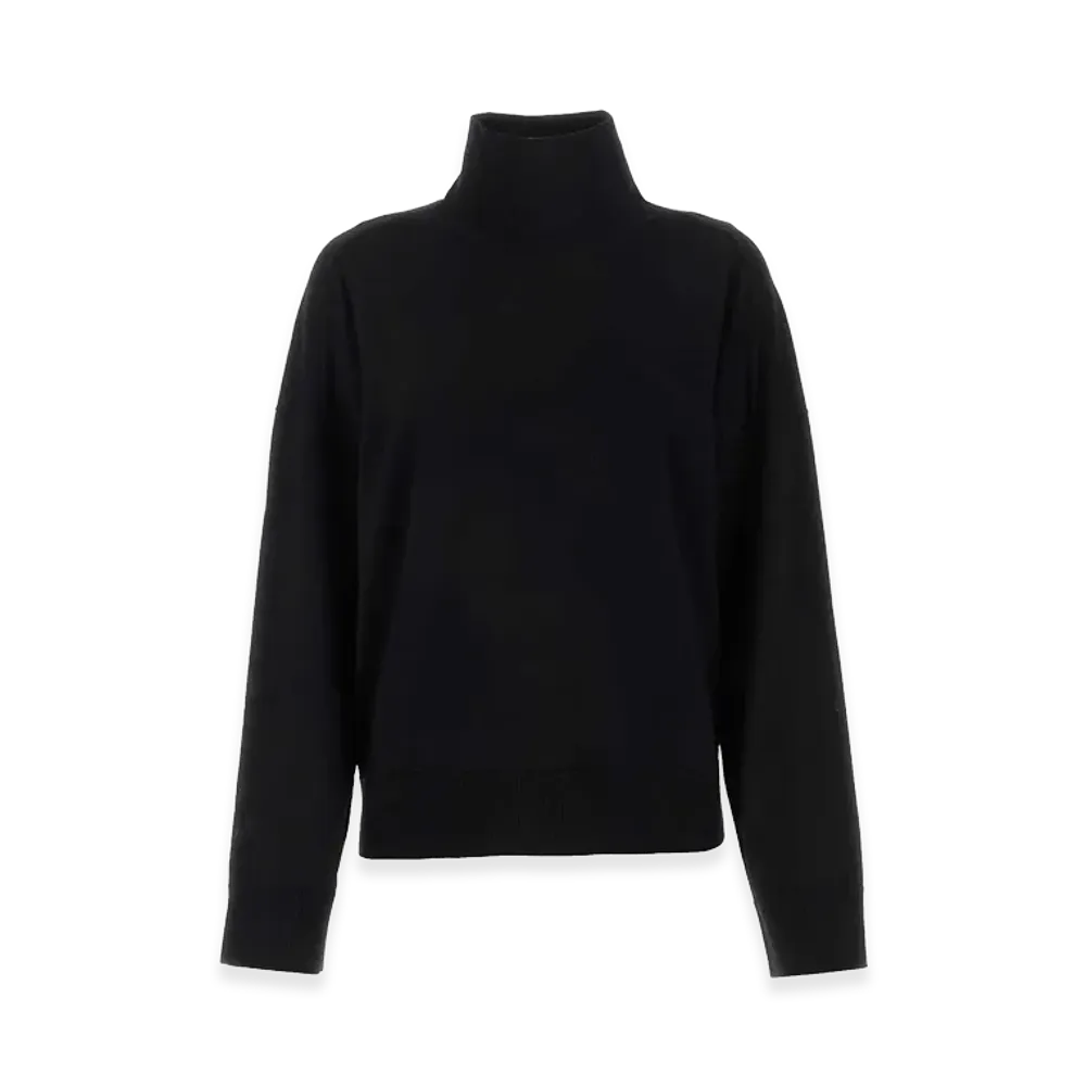 Bottega Veneta Women's Light Weight Classic Woolhigh Neck Knit With BV Embroidery "Black"