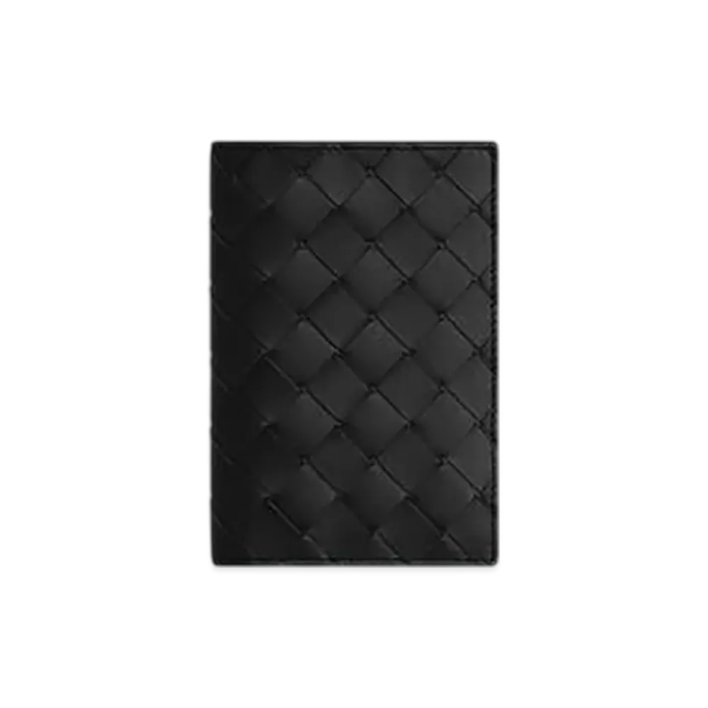 Bottega Veneta Intrecciato Passport Case "Black Grass"