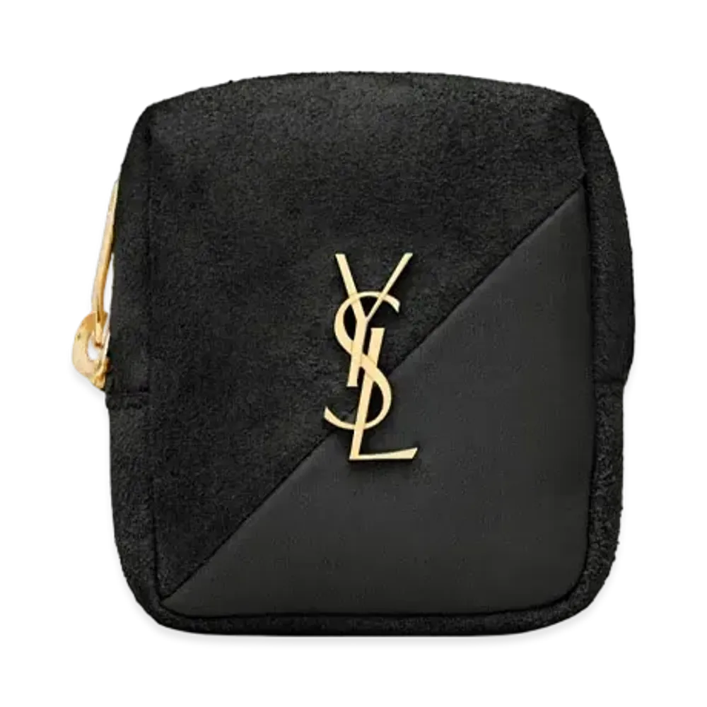 SAINT LAURENT Jamie Cube Charm In Suede And Shiny Crocodile Embossed Leather "Black"