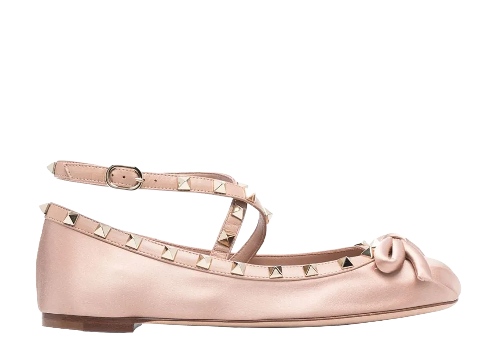 Valentino Garavani Women's Powder Pink Satin Rockstud Ballerinas "Pink"