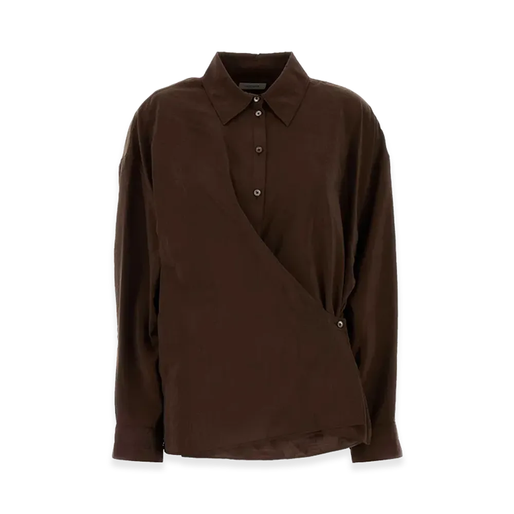 LEMAIRE Women's Asymmetrical Silk Shirt "Brown"