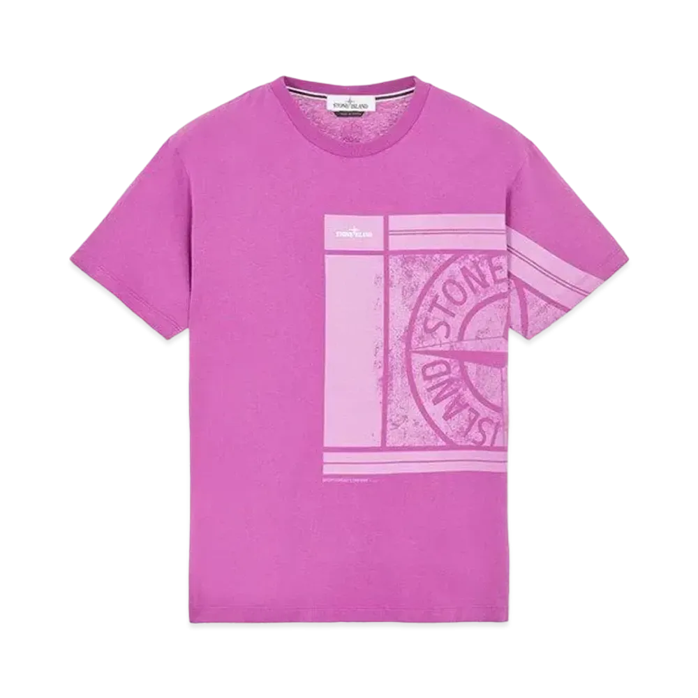 Stone Island 2NS81 COTTON JERSEY, 'MOSAIC FOUR' PRINT, GARMENT DYED_SLIM FIT "Magenta"