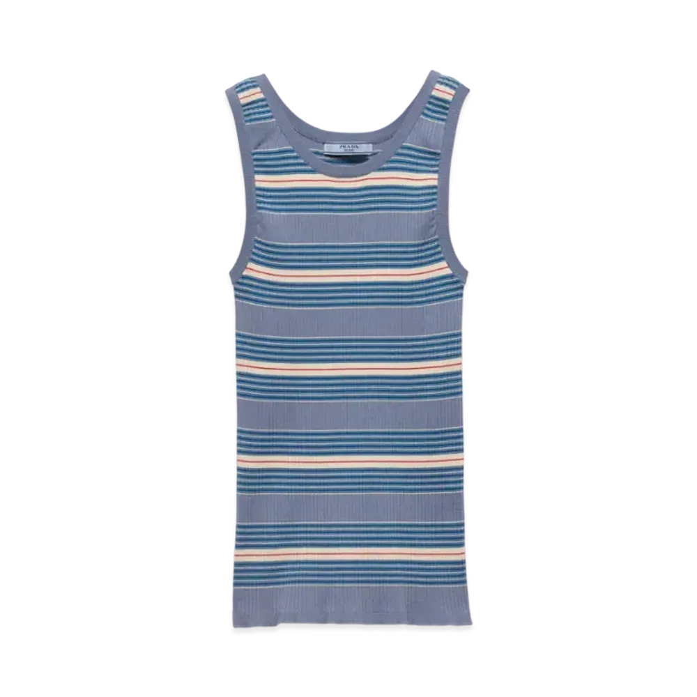 PRADA Women's Striped Stretch Cotton Knit Top "Light Blue"
