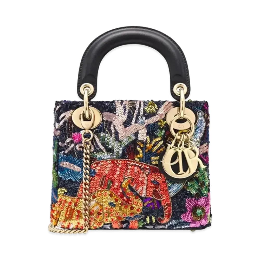 Dior Mini Lady Bag Sequin Embroidered Calfskin Toile De Jouy Voyage Motif "Multicolor"