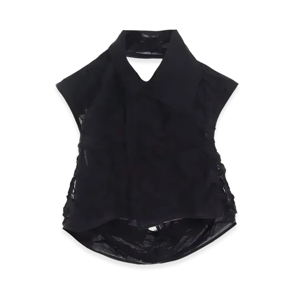 Yohji Yamamoto Crushed Chiffon Crushed Pleats Blouse "Black"