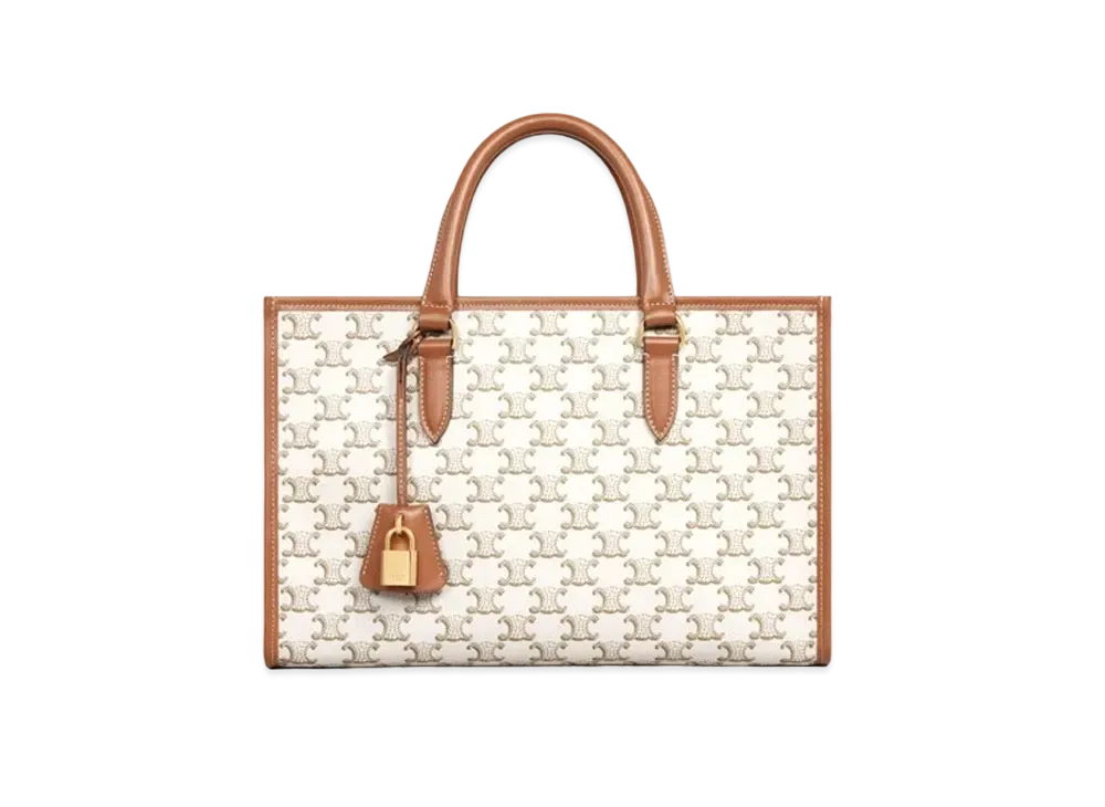 CELINE Mini Horizontal Cabas In Triomphe Canvas And Calfskin "White"