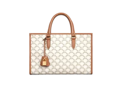 CELINE Mini Horizontal Cabas In Triomphe Canvas And Calfskin "White"