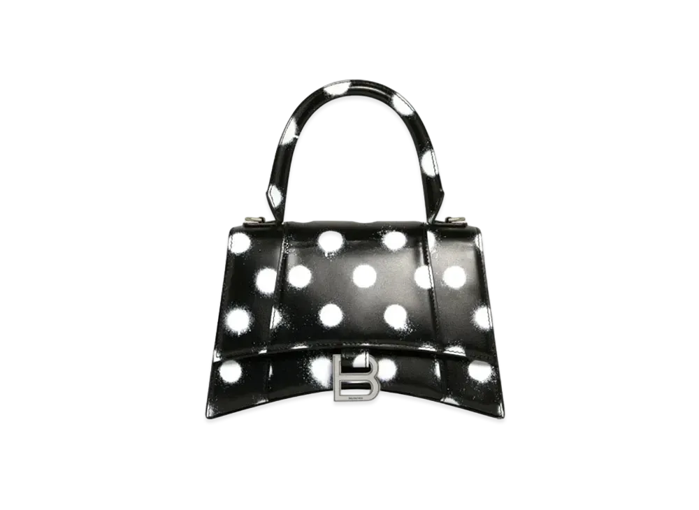 BALENCIAGA Hourglass Small Handbag In Spray Polka Dots Printed Shiny Box Calfskin "Black"
