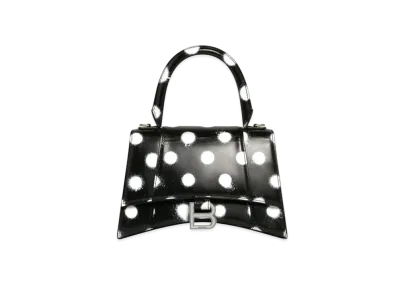 BALENCIAGA Hourglass Small Handbag In Spray Polka Dots Printed Shiny Box Calfskin "Black"